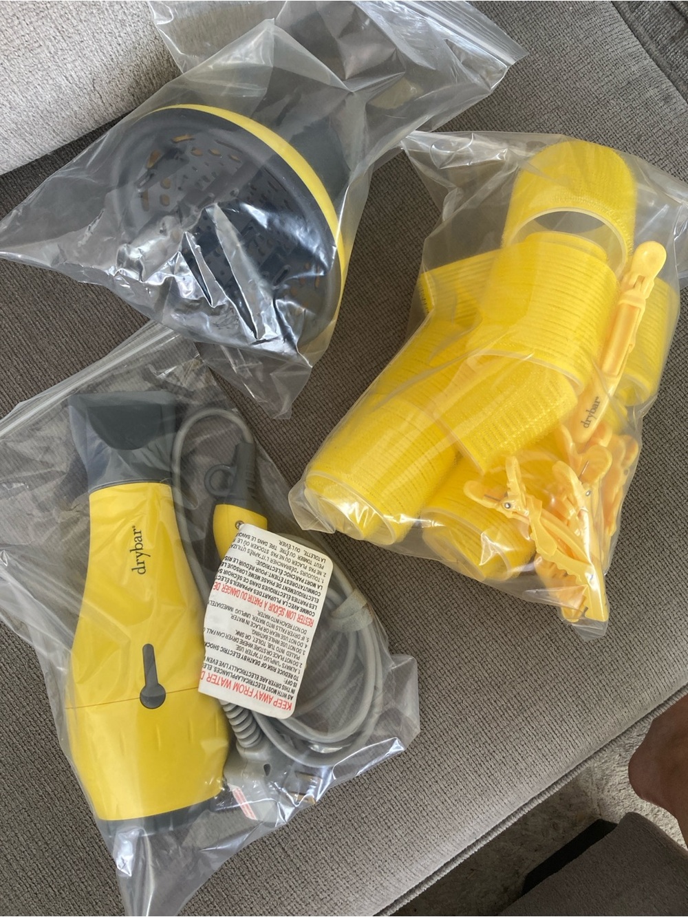 DRYBAR travel hair dryer, diffuser, rollers, clips